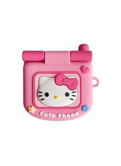Flip Mirror KT Cat Phone AirPods Pro For Apple Bluetooth Headset 2/3/4 Generation Protective Cover For Cute-Color:Flip Mirror Kt Cat + Ring-Applicable Models:Universal For Airpods 1/2 Generation
