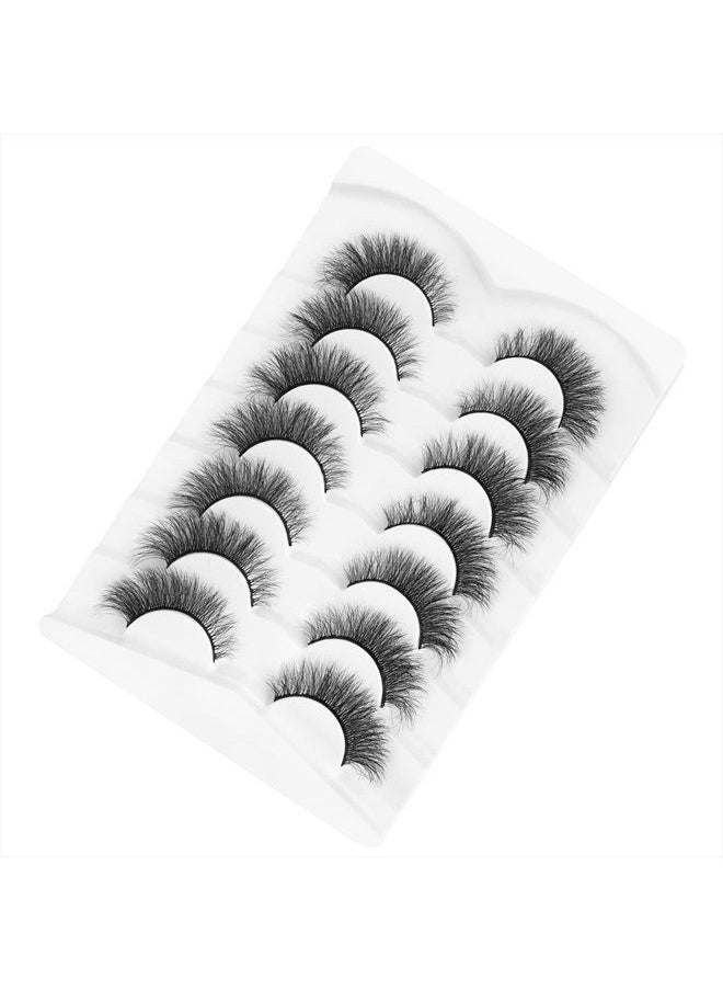 DYSILK - 7 Pairs 8D Lashes Faux Mink Eyelashes Cat Eye Wispy Fluffy Natural Look False Eyelashes Long Lashes Pack Mink Lashes Soft Reusable Eye Lashes | Foxy 14mm - Image 1