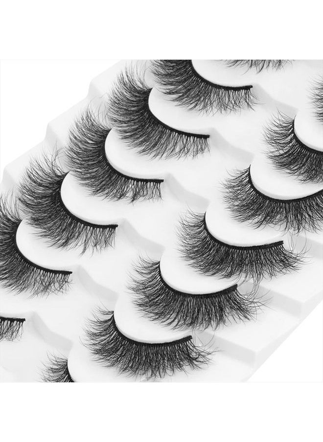 DYSILK - 7 Pairs 8D Lashes Faux Mink Eyelashes Cat Eye Wispy Fluffy Natural Look False Eyelashes Long Lashes Pack Mink Lashes Soft Reusable Eye Lashes | Foxy 14mm - Image 1
