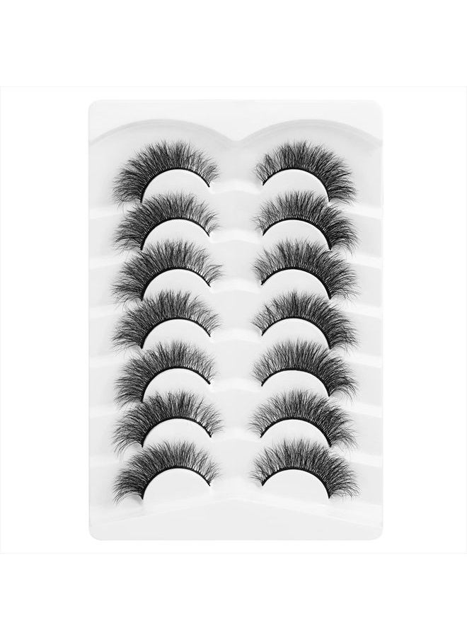 DYSILK - 7 Pairs 8D Lashes Faux Mink Eyelashes Cat Eye Wispy Fluffy Natural Look False Eyelashes Long Lashes Pack Mink Lashes Soft Reusable Eye Lashes | Foxy 14mm - Image 1
