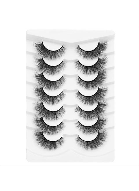 7 Pairs 8D Lashes Faux Mink Eyelashes Cat Eye Wispy Fluffy Natural Look False Eyelashes Long Lashes Pack Mink Lashes Soft Reusable Eye Lashes | Foxy 14mm