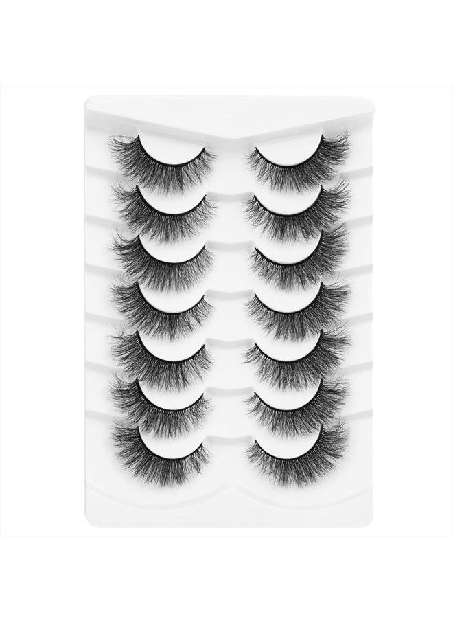 DYSILK - 7 Pairs 8D Lashes Faux Mink Eyelashes Cat Eye Wispy Fluffy Natural Look False Eyelashes Long Lashes Pack Mink Lashes Soft Reusable Eye Lashes | Foxy 14mm - Image 1