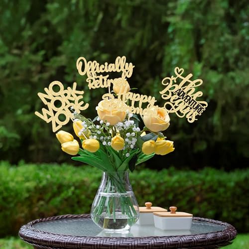 Ephlyn 16Pcs Happy Retirement Centerpiece Sticks Officially Retired Table Flower Centerpieces Sticks No Work Zone Floral Decorations for Farewell Birthday Party Centerpieces Supplies Gold - Image 5