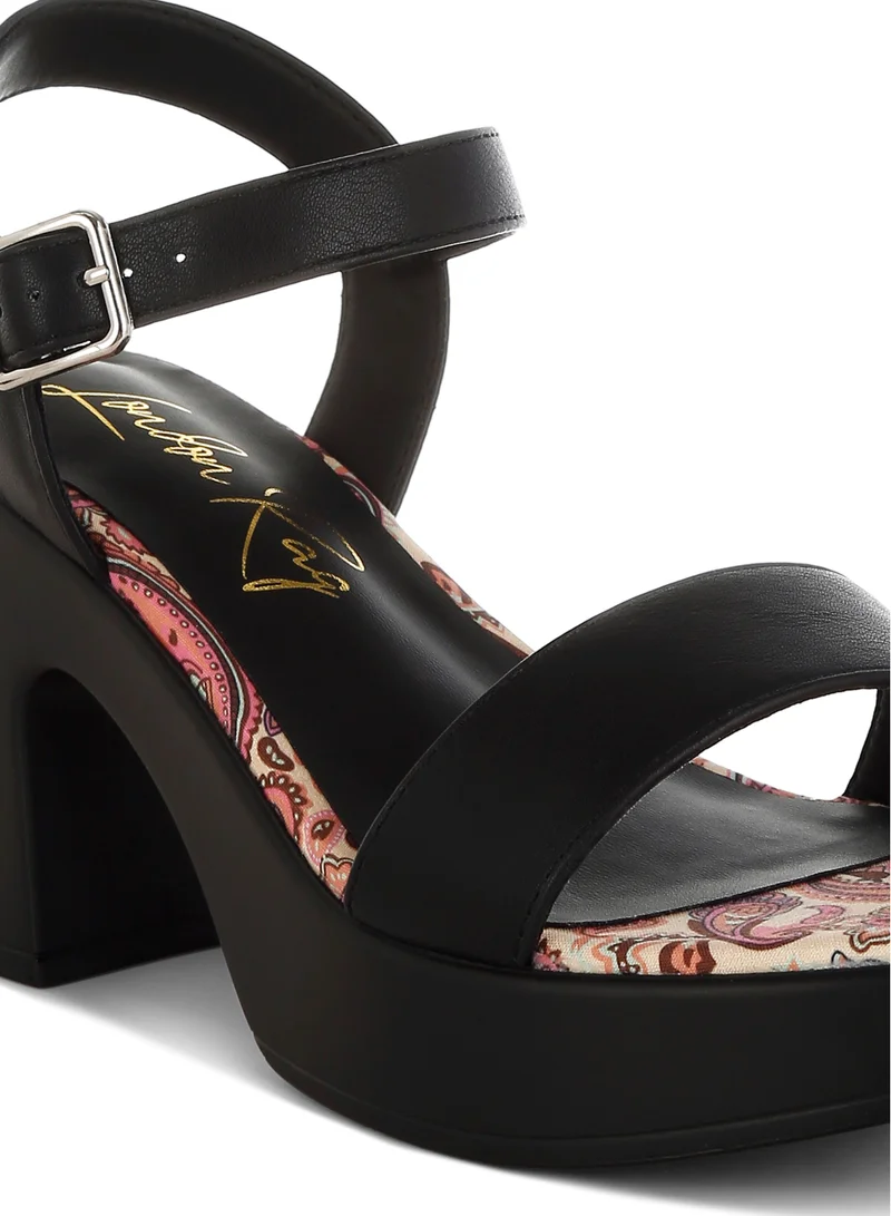 London Rag Faux Leather Pin Buckle Platform Heels in Black