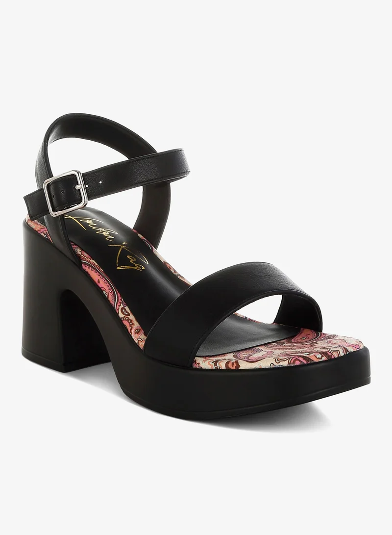 London Rag Faux Leather Pin Buckle Platform Heels in Black