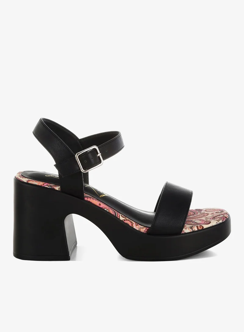 London Rag Faux Leather Pin Buckle Platform Heels in Black