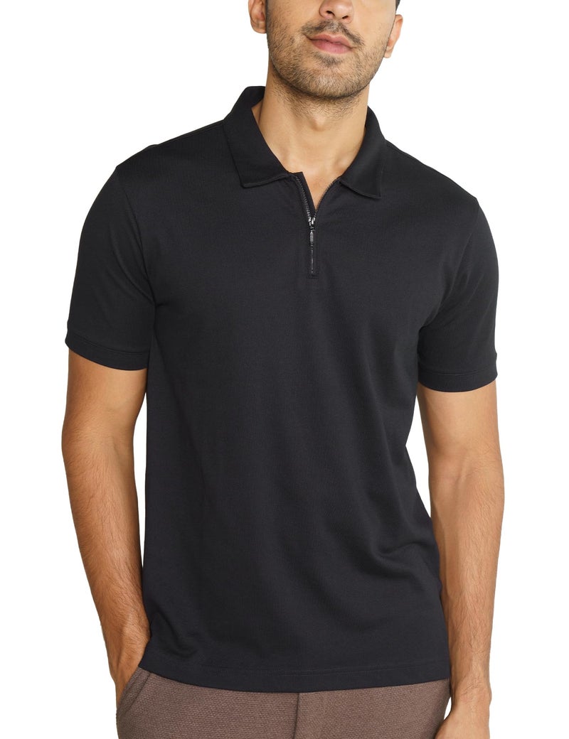 DAMENSCH Men's Constant All Degree Regular Fit Zip-up Polo-Pack of 1-Jet Black-Large - Image 1