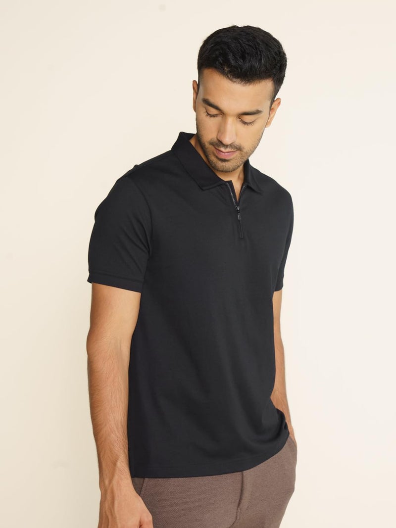 DAMENSCH Men's Constant All Degree Regular Fit Zip-up Polo-Pack of 1-Jet Black-Large - Image 5