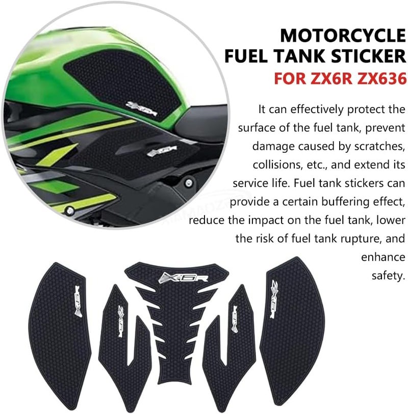 VORILES 3D Side Decals Motorcycle Anti Slip Tank Pad Stickers for Ninja ZX6R 2029-2023 - Image 5