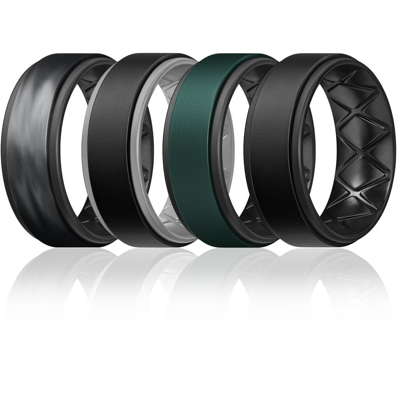 Egnaro Silicone Rings for Men 1/4/5/6/7 Multipack of Breathable Mens Silicone Rubber Wedding Rings Bands - Step Edge - Image 1