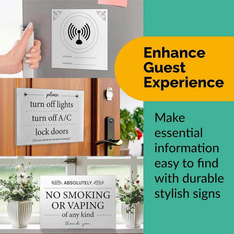 ORCA 5 Essential Signs For Short Term Rental Hosts | Wifi Password Sign For Home Guests, No Smoking, Do Not Flush For Bathroom Toilet, Turn Off Lights & AC, Vacation Rental Review Request Fridge Magnet - Image 3