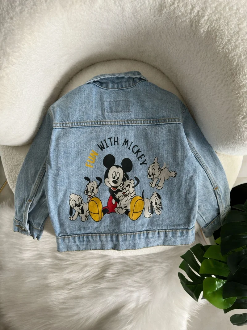 مينيمن جيجيليري My Little One's Cici Character Mickey Kids Denim Jacket with Pocket and Buttons - Light Blue