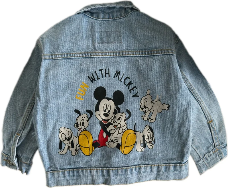 مينيمن جيجيليري My Little One's Cici Character Mickey Kids Denim Jacket with Pocket and Buttons - Light Blue