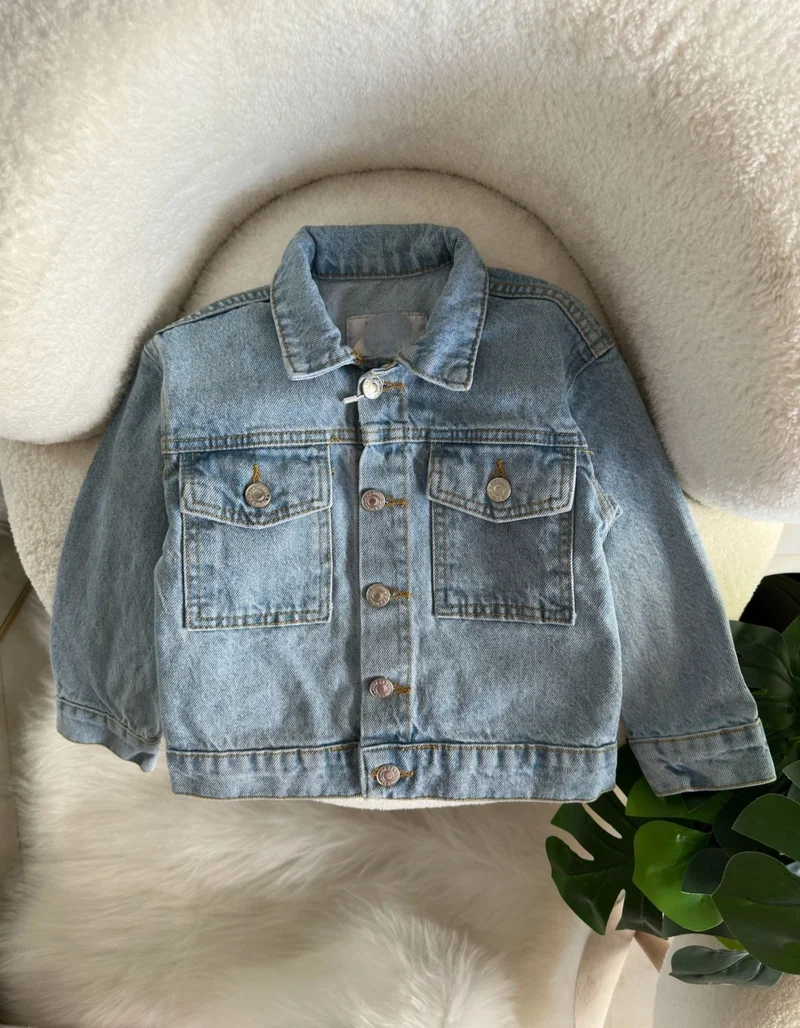 مينيمن جيجيليري My Little One's Cici Character Mickey Kids Denim Jacket with Pocket and Buttons - Light Blue
