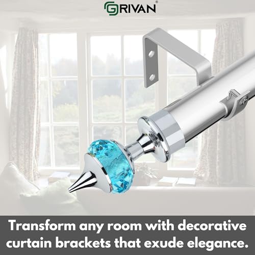 GRIVAN Single Diamond Aluminum Curtain Brackets Parda Holders with Support Fittings Designer 1 Inch Rod Pocket Finials for Door & Window(Silver Mix Sky Blue ,Pair of 5) - Image 5