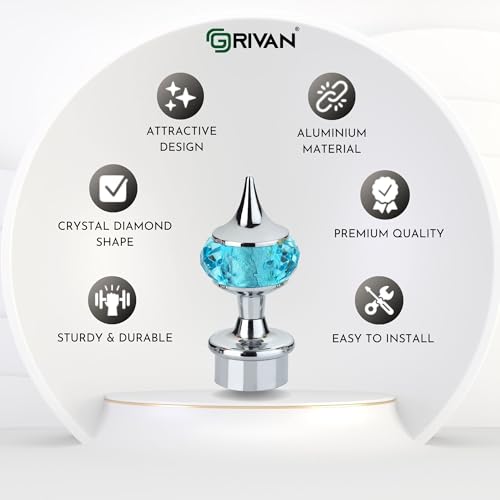 GRIVAN Single Diamond Aluminum Curtain Brackets Parda Holders with Support Fittings Designer 1 Inch Rod Pocket Finials for Door & Window(Silver Mix Sky Blue ,Pair of 5) - Image 2