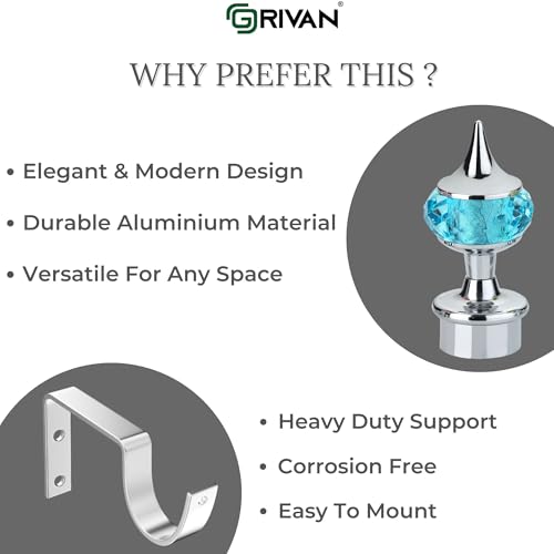 GRIVAN Single Diamond Aluminum Curtain Brackets Parda Holders with Support Fittings Designer 1 Inch Rod Pocket Finials for Door & Window(Silver Mix Sky Blue ,Pair of 5) - Image 3