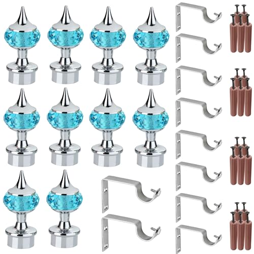 GRIVAN Single Diamond Aluminum Curtain Brackets Parda Holders with Support Fittings Designer 1 Inch Rod Pocket Finials for Door & Window(Silver Mix Sky Blue ,Pair of 5) - Image 1