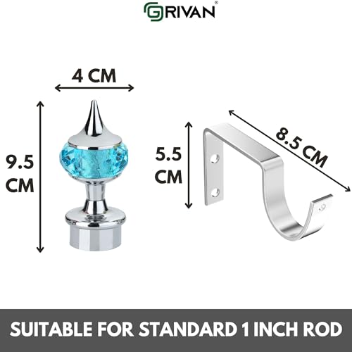 GRIVAN Single Diamond Aluminum Curtain Brackets Parda Holders with Support Fittings Designer 1 Inch Rod Pocket Finials for Door & Window(Silver Mix Sky Blue ,Pair of 5) - Image 4