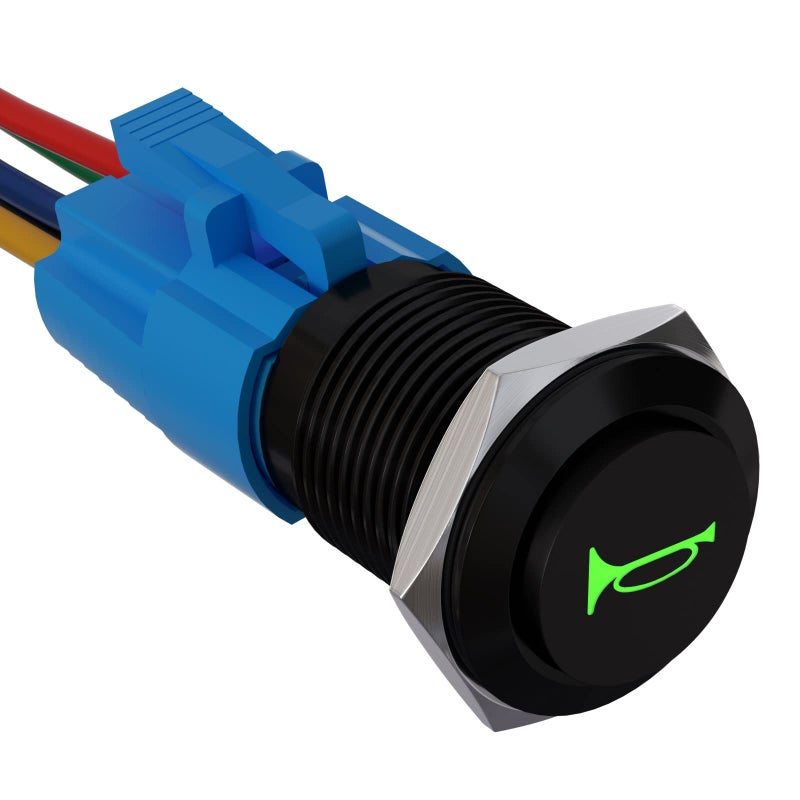 APIELE 19mm 12V Momentary Speaker Horn Push Button Toggle Switch 34 Mounting Hole 1NO 1NC SPDT with PreWiring Socket for Car Auto Motor Aluminium Alloy GreenBlack Shell - Image 3
