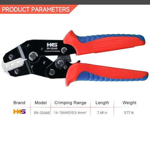 HKS Solar PV Cable Crimping Tool for Solar Connectors, AWG14-10 (2.5/4/6mm²) - 7 Inch Small Piler - Image 2