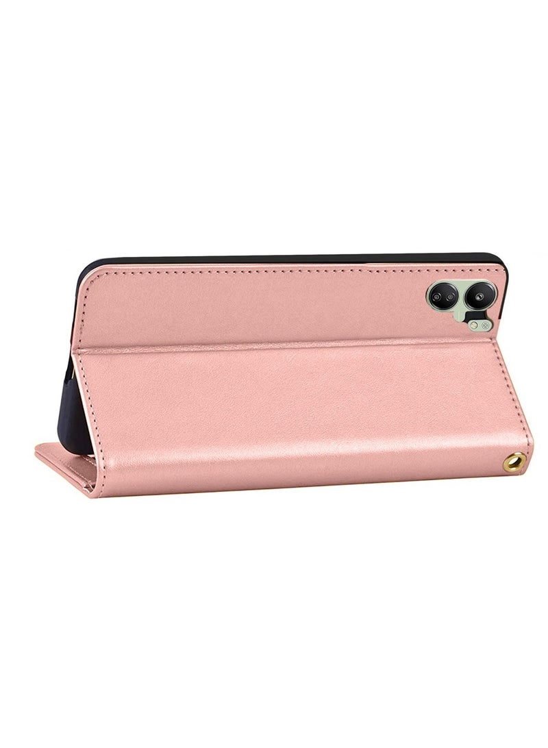 Lishen Stylish Premium Leather Magnetic Closure Flip Stand Case Cover for Xiaomi Redmi 13C  – Rose Gold  - Image 5