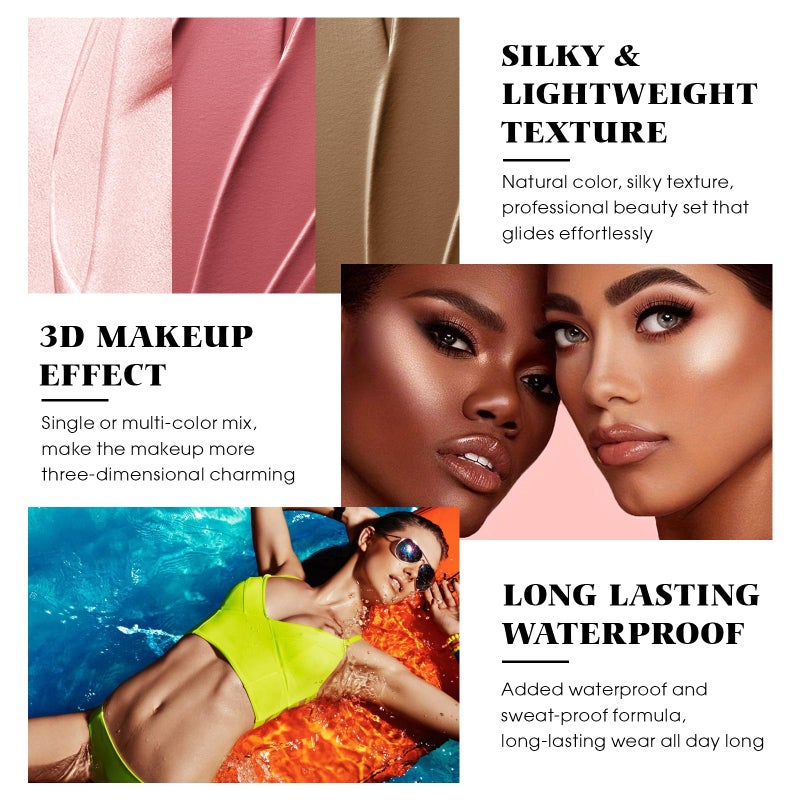 LSxia 3Pcs Cream Contour Kit - Cream Blush, Highlighter, Contour Bronzer for Cheeks, Waterproof Long Lasting Blendable, Contour Stick Trio for Face Makeup (#02, 05, 06) - Image 5