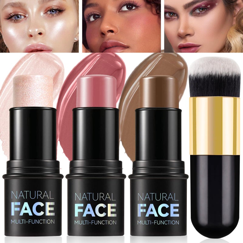 LSxia 3Pcs Cream Contour Kit - Cream Blush, Highlighter, Contour Bronzer for Cheeks, Waterproof Long Lasting Blendable, Contour Stick Trio for Face Makeup (#02, 05, 06) - Image 1