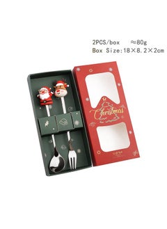 Q Christmas Spoon Suit Christmas Gift Tableware Two-piece Dessert Spoon Fork Santa Elk Doll Spoon