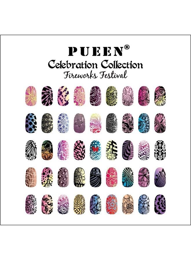 PUEEN Nail Art Stamping Plate Celebration Collection - FIREWORKS FESTIVAL - NEW INVENTION Super Size All You Can Stamp Full Size Stamping Plates Manicure DIY Infinite Images -BH000435 - Image 4