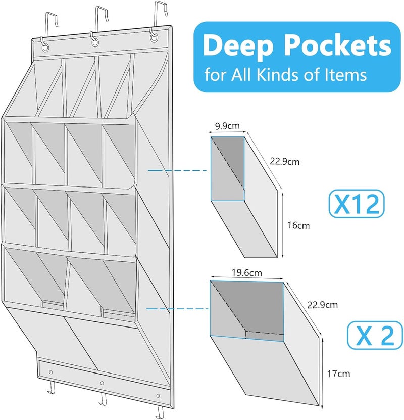 FENTEC Over Door Shoe Organizer, Over Door Storage 14 Pockets, Hanging Shoe Storage Door Shoe Rack Sturdy 600D Oxford Fabric with 3 Hooks for Space Saving, Heavy Duty, Grey - Image 5