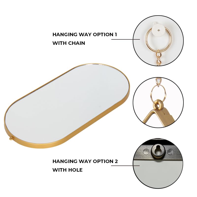 HOME ELEMENTS Plastic Wall Mirror Set with Hanging Chain (Pack of 3), Modern Decorative Golden Frame Mirror for Aesthetic Room Decor, Bathroom, Bedroom, Living Room (Oval) - Image 3