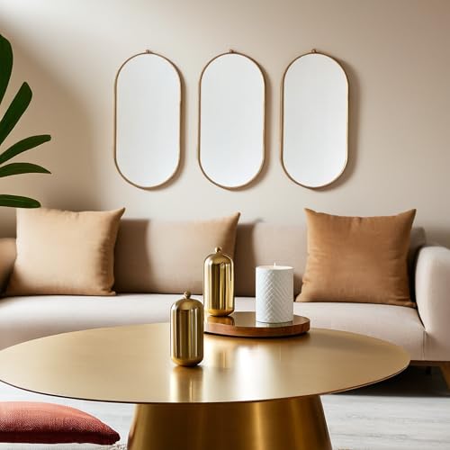 HOME ELEMENTS Plastic Wall Mirror Set with Hanging Chain (Pack of 3), Modern Decorative Golden Frame Mirror for Aesthetic Room Decor, Bathroom, Bedroom, Living Room (Oval) - Image 5