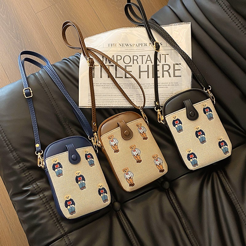 Niche Versatile Foreign Style Mobile Phone Bag Casual Simple Cartoon Canvas Bag Single Shoulder Crossbody Bag Small Bag - Image 5