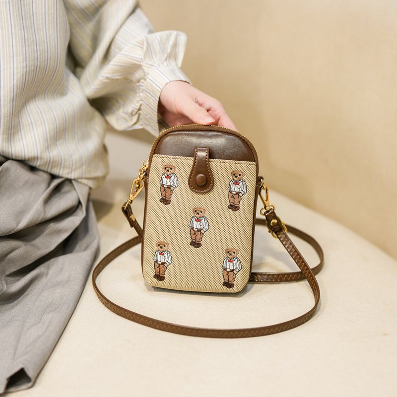 Niche Versatile Foreign Style Mobile Phone Bag Casual Simple Cartoon Canvas Bag Single Shoulder Crossbody Bag Small Bag - Image 2