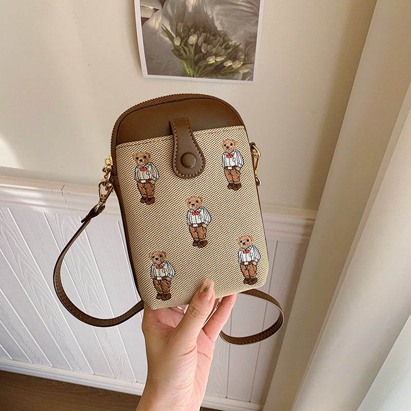 Niche Versatile Foreign Style Mobile Phone Bag Casual Simple Cartoon Canvas Bag Single Shoulder Crossbody Bag Small Bag - Image 3