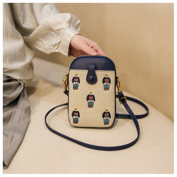 Niche Versatile Foreign Style Mobile Phone Bag Casual Simple Cartoon Canvas Bag Single Shoulder Crossbody Bag Small Bag - Image 1