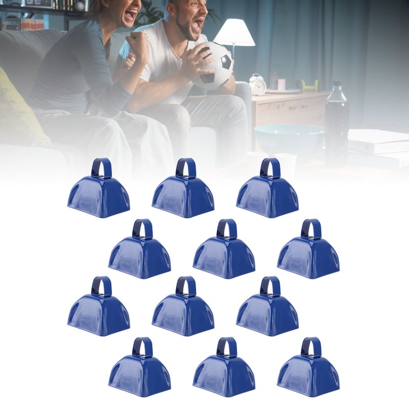 12Pcs 3in Blue Metal Cowbell Noisemaker with Handle for Football Games Sporting Events Festival - Image 2