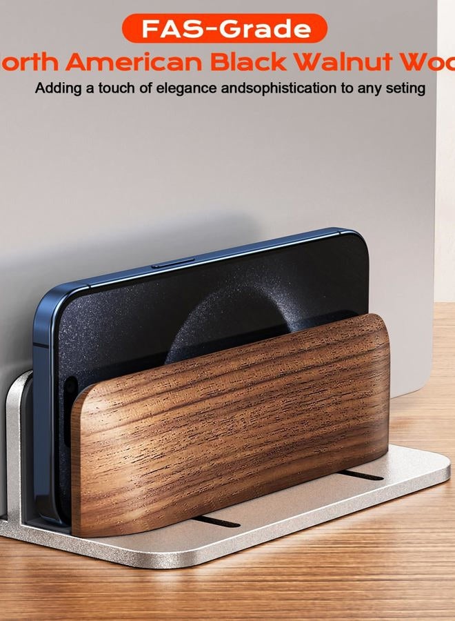 JCZT Vertical Laptop Stand, Walnut Dual Laptop Holder with Adjustable Aluminum Alloy Base Laptop Stand Compatible with All MacBok/Surface/Samsung/HP/Dell/Chrome Book (Silver) - Image 3