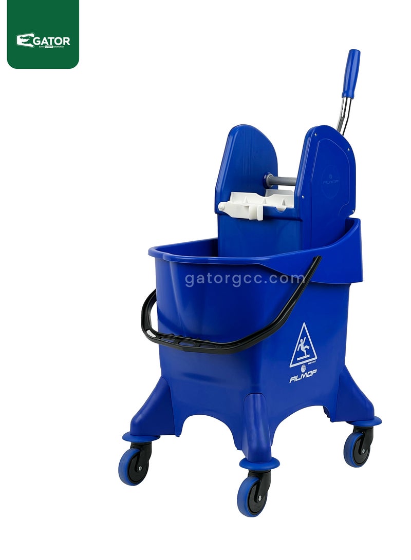 FILMOP Professional Single-Bucket Mop Trolley, Italian Manufactured, 360-Degree Rotating Swivel Wheels, 30 Liters, Blue - Image 1