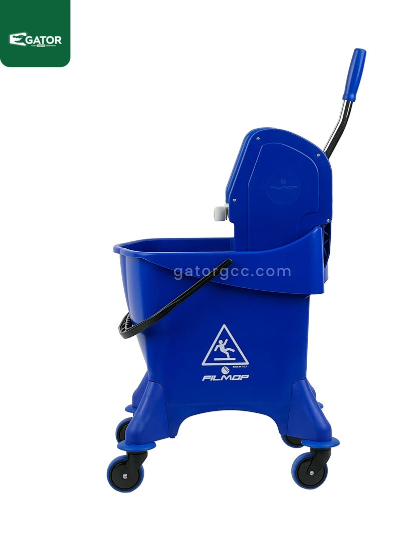 FILMOP Professional Single-Bucket Mop Trolley, Italian Manufactured, 360-Degree Rotating Swivel Wheels, 30 Liters, Blue - Image 2