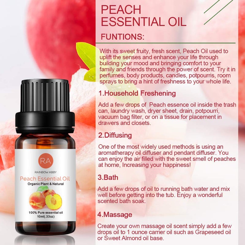 Rainbow Abby Peach Essential Oil 100% Pure Oganic Plant Natrual Flower Essential Oil for Diffuser Message Skin Care - 10ML - Image 5