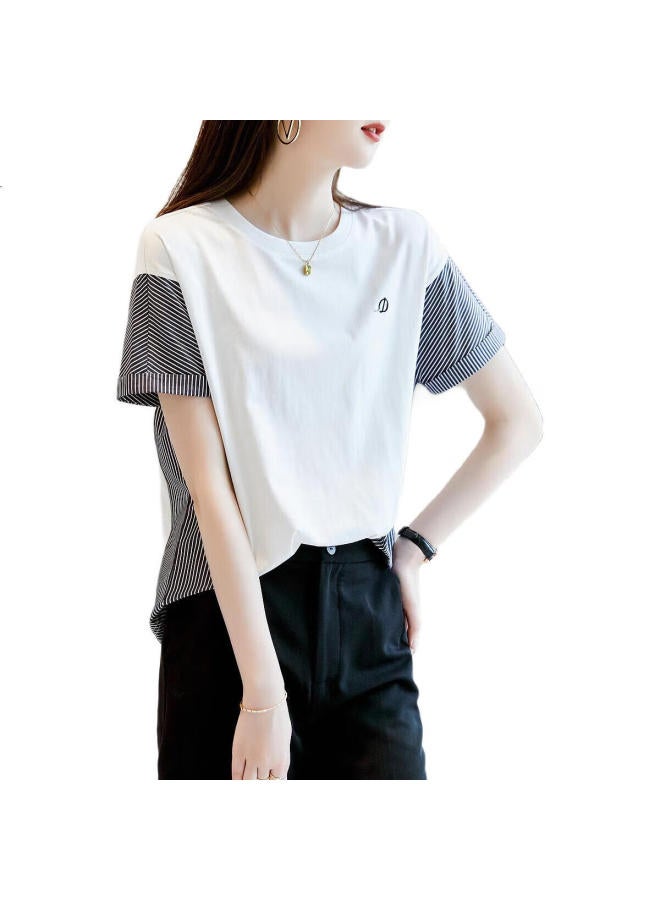 dme Summer High Support Cloud Cotton Embroidered Short Sleeve T-Shirt For Women Fashionable Color-Block Striped Women'S T-Shirt - Image 3