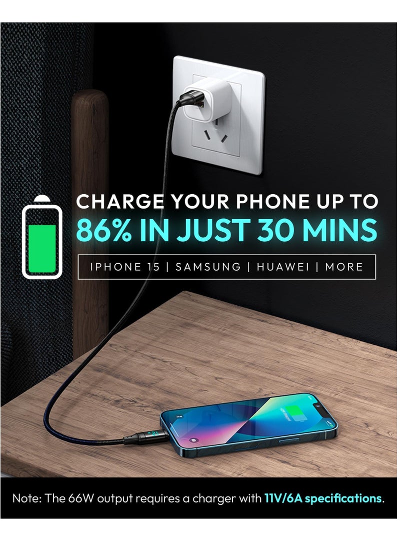 spa luxetique 66W USB Cable Type C to C Charger with Power Digital Display - 66W Fast Charging Data Cable, Nylon Braided - USB Type C Cable for iPhone Huawei Samsung and More - 6.0A - Image 5
