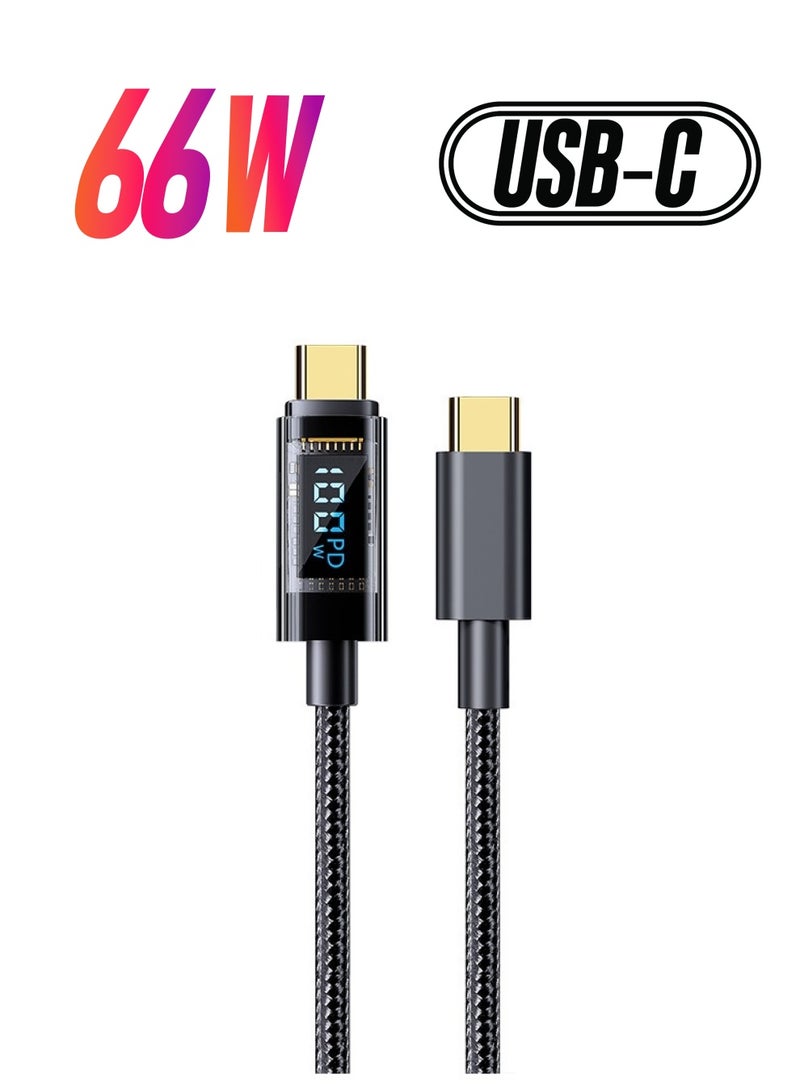 spa luxetique 66W USB Cable Type C to C Charger with Power Digital Display - 66W Fast Charging Data Cable, Nylon Braided - USB Type C Cable for iPhone Huawei Samsung and More - 6.0A - Image 1