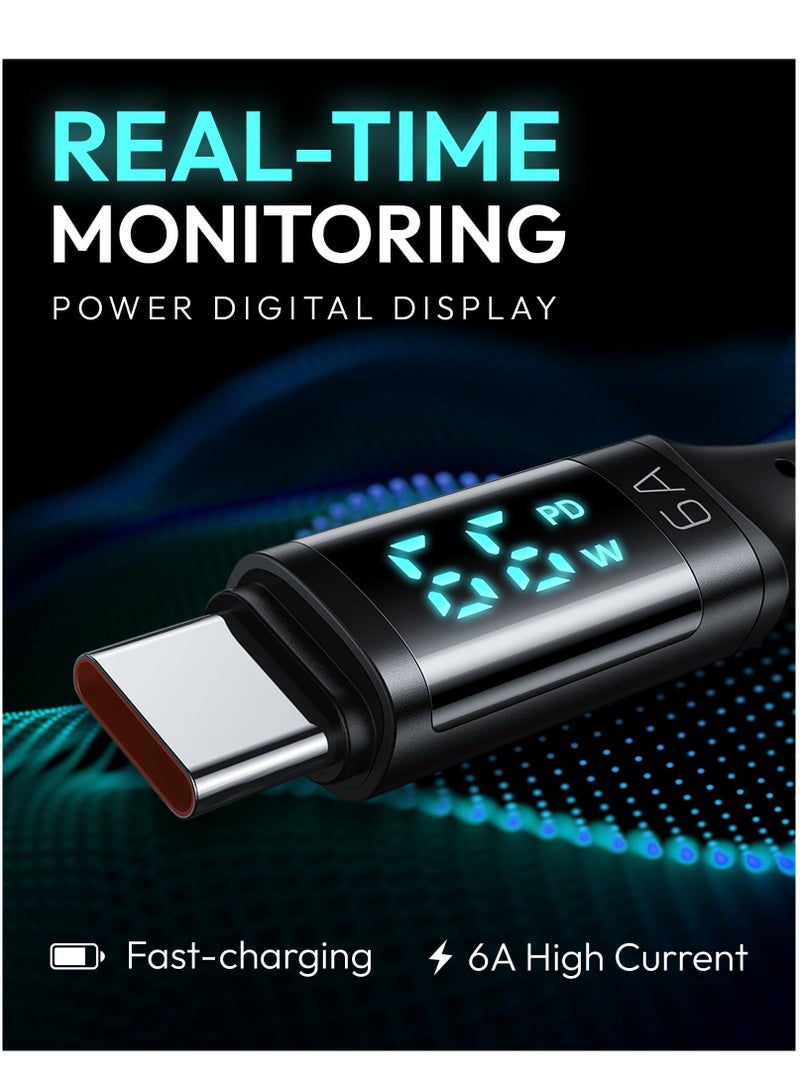 spa luxetique 66W USB Cable Type C to C Charger with Power Digital Display - 66W Fast Charging Data Cable, Nylon Braided - USB Type C Cable for iPhone Huawei Samsung and More - 6.0A - Image 2