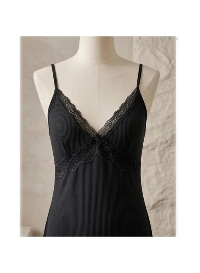 Caprisious  Lace-Trimmed Ribbed Lounge Set – 2-Piece Robe & Nightgown Set for Women | Best Price UAE