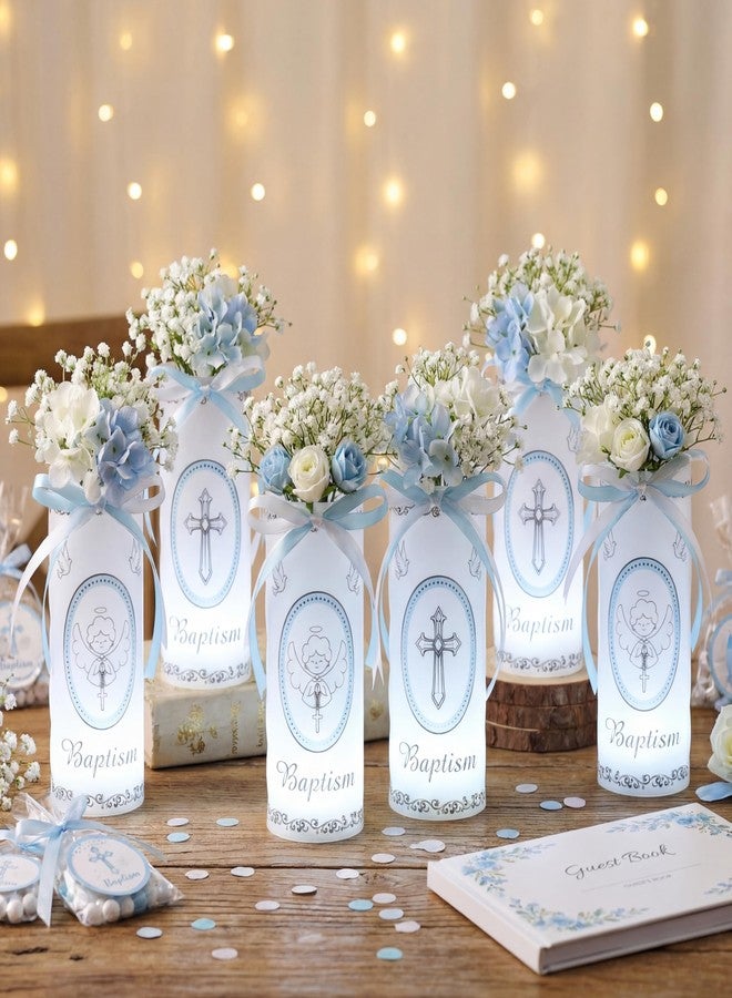 ٢٠ قطعة (١٠ مجموعات) من زينة طاولة لحفلات التعميد، فوانيس معمودية، حوامل شموع صغيرة مع شموع LED، فوانيس طاولة على شكل ملاك وصليب، مناسبة لحفلات عيد الفصح، والمناولة الأولى، وحفلات استقبال المولود الجديد. - Image 5