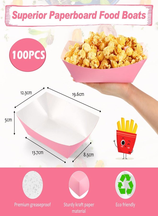 Yinkin 100 Pcs Paper Food Trays Boat Christmas 3lb Disposable Nacho Trays Kraft Paper Boat for Tacos Concession French Fries Snack Hot Dog BBQ Popcorn Wedding Halloween Party Supplies(Pink) - Image 3