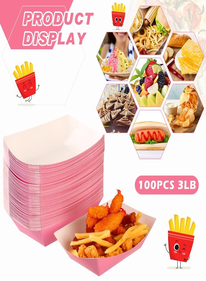 Yinkin 100 Pcs Paper Food Trays Boat Christmas 3lb Disposable Nacho Trays Kraft Paper Boat for Tacos Concession French Fries Snack Hot Dog BBQ Popcorn Wedding Halloween Party Supplies(Pink) - Image 2